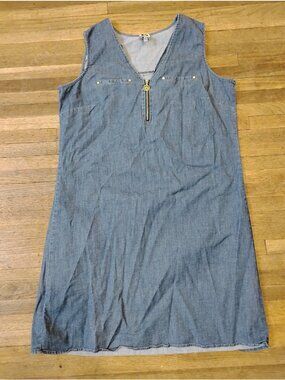 Anne Klein Midi Chambray Denim Dress Casual Summer Lunch Date Size 10 Blue